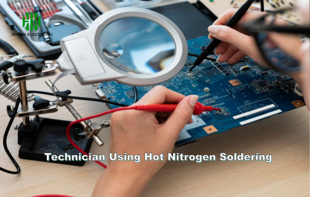 technician using hot nitrogen soldering