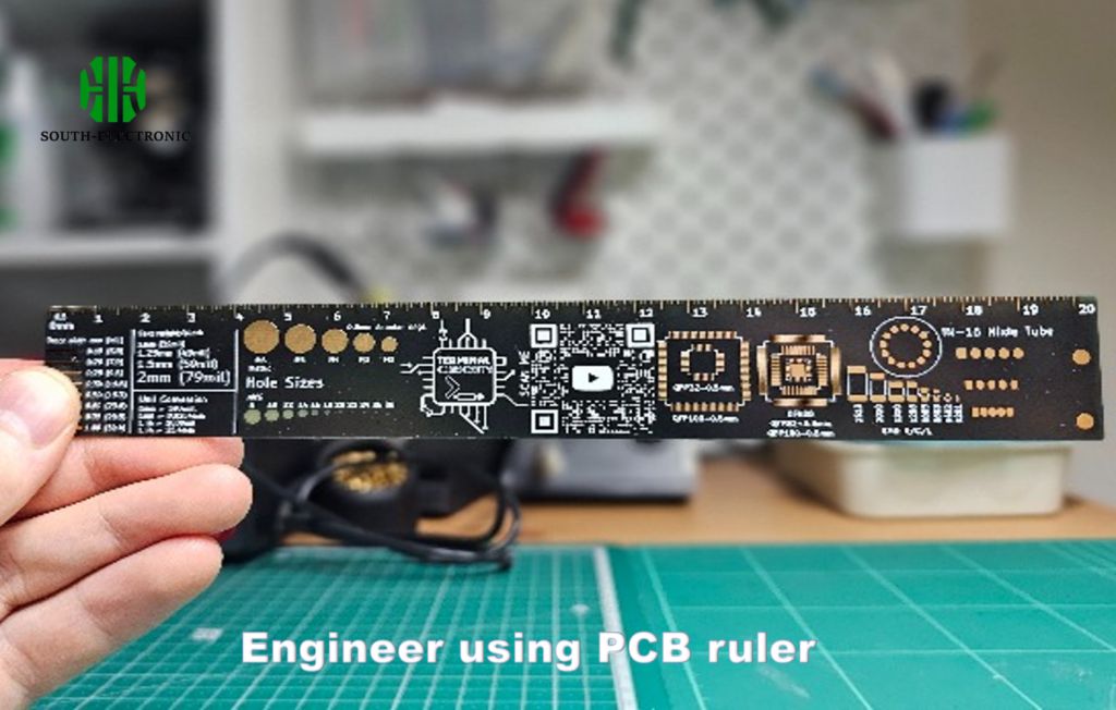 Ingeniero utilizando regla de PCB