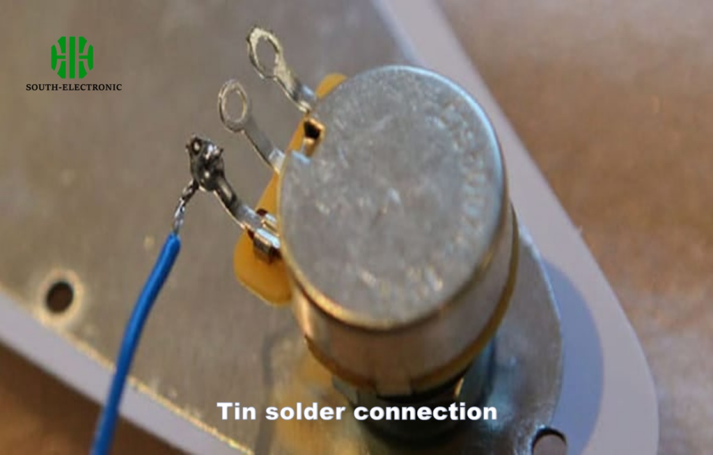 Close-up of soldered tin joint