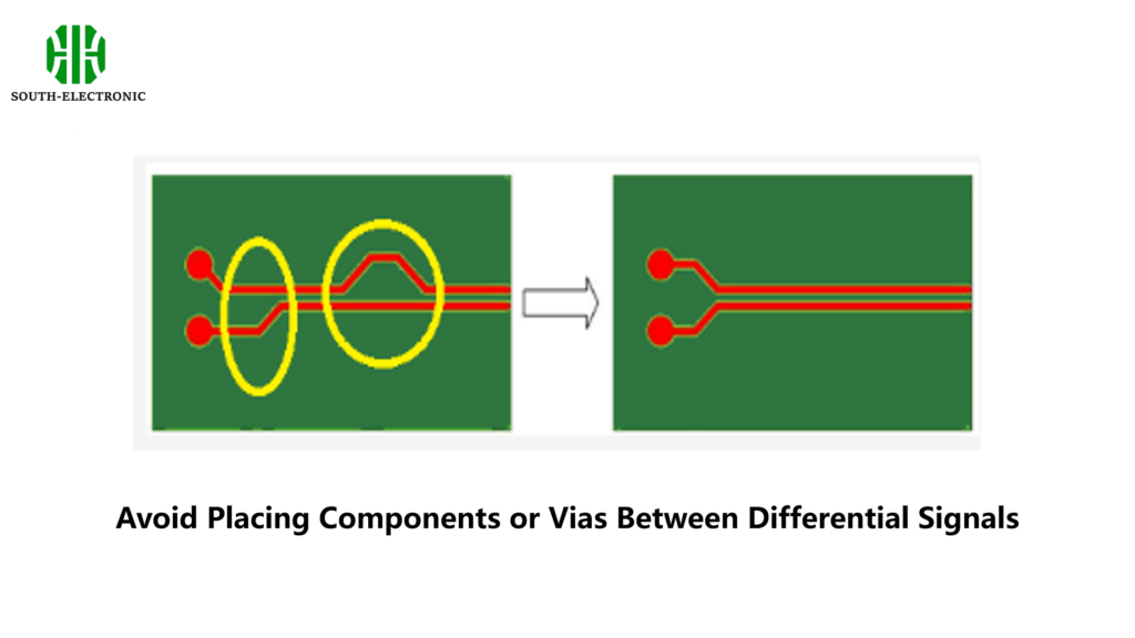 Avoid Placing Components or Vias Between Differential Signals